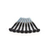 Close-up of eight #14x4 Black Flat Head Screws with ACQ Compatible Coating, featuring star-shaped drive slots, neatly aligned and angled from left rear to right front on a plain white background.