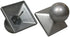Introducing the Quick Cap Aluminum: This set includes two silver cast aluminum post caps with pyramid tops and spherical finials. One cap sits upright displaying its smooth surface, while the other is flipped to show its base with a screw for easy attachment.