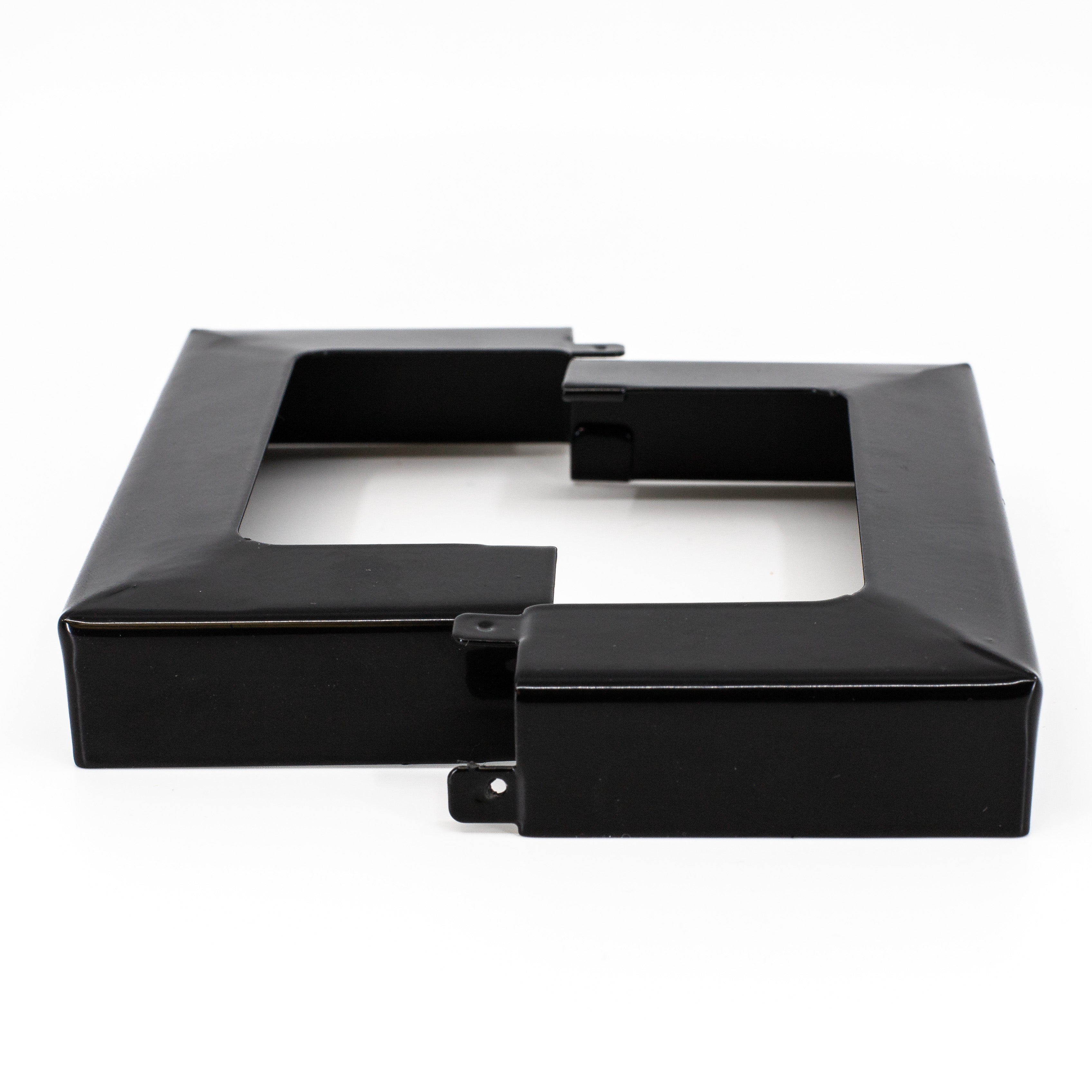 A sleek, black rectangular metal frame with an open center and two small tabs on each side, resembling the minimalist design of a 4x4 Triple Bundle - White/Black against a plain white background.