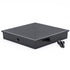 A glossy black, square metal cap from the 4x4 Triple Bundle - White/Black is shown on a white background. Echoing the Metal Post Skirts design, it has a hollow square base and solid top, accompanied by two black screws.
