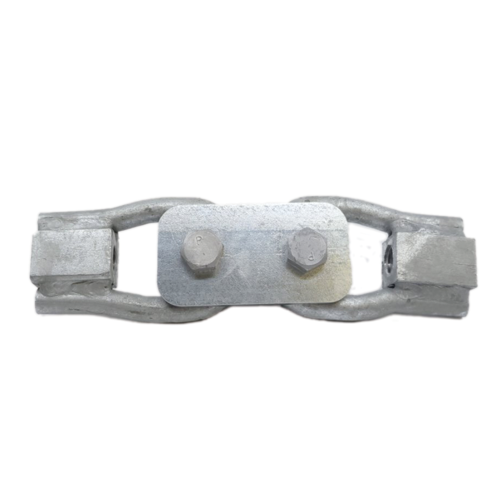 The Eye Nut Coupling Kit includes a metallic connector with two thick M16 nuts and bolts, a central rectangular plate, and heavy-duty eye nuts designed for industrial use. The image displays its G90 galvanized finish on a plain white background.