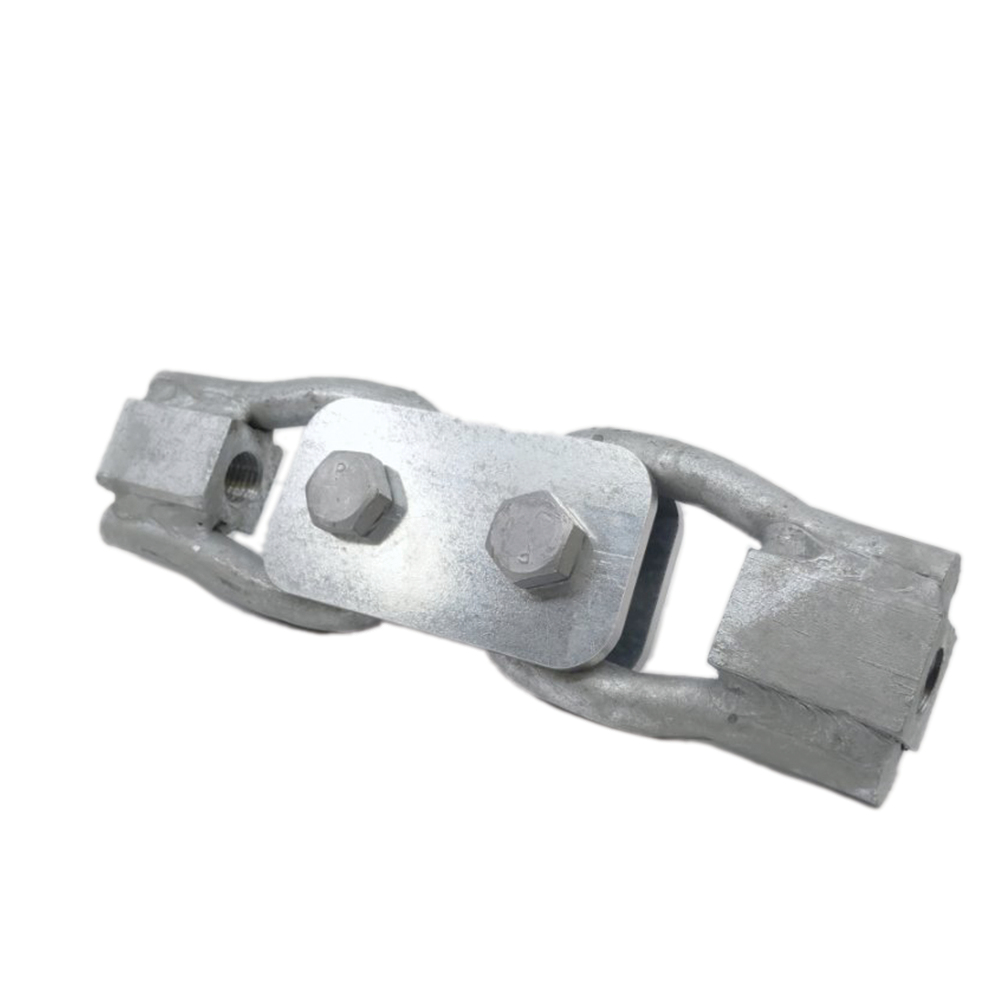 Close-up of an Eye Nut Coupling Kit featuring a G90 galvanized industrial coupling with heavy-duty M16 eye nuts and bolts, used for joining machinery parts. The gray-textured nut surfaces are aligned horizontally against a white background.