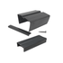 The Rail Shield Handrail Covers, made of durable black polycarbonate, include a base, two interlocking cover pieces, and a metal screw. The components are shown separately on a white backdrop to demonstrate seamless assembly.