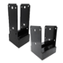 Two black metal brackets with multiple mounting holes, a rectangular base, and a U-shaped design with cut-outs for Deck Foot - Floating - Ground Contact applications. Perfect for freestanding decks or ground-anchored footings.