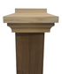 The Island Knotty Cedar Post Caps inspire a wooden podium with a flat top and decorative trim. It has a rectangular design in light knotty cedar, standing elegantly against a plain white background.