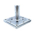 The Post Anchor Single features a silver metallic baseplate with an upward-extending cylindrical tube, boasting a square flat base with multiple holes for secure mounting. Its smooth, shiny finish guarantees durability and elegance.