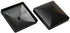 Two black plastic shoplifting tags are displayed. One is open with a central pin, echoing the precision of Quick Cap Aluminum, while the other is closed with a smooth pyramid surface. Both have triangular designs reminiscent of sleek cast aluminum post caps.