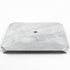 A brushed rectangular metal plate with rounded corners and a central hole, ideal for ground footings. Subtle diagonal patterns adorn the surface, featuring text that partially reads Titan and Products. Product Name: Deck Foot - Floating - Ground Contact.