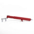 The Deck Devil Board Straightener by Titan is a red metal mechanical part with a rectangular extension on one end and an attachment point on the other, suggesting industrial use for providing precise push or pull power. It is shown on a plain white background.