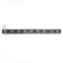 The Deck Devil Board Straightener by Titan is a metal bar with seven evenly spaced holes for precise leverage. A cotter pin fits into one hole, ensuring stability. It boasts a shiny, reflective finish and is displayed against a plain white background to highlight its functionality.