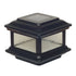The Classy Post Cap Colonial Solar light features pebbled glass panels on four sides, a solar panel on top, and durable cast aluminum construction. Its black design makes it ideal for outdoor use on deck or fence posts, blending elegance with functionality.