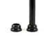 A black metal rod, resembling aluminum balusters, stands vertically on a flat surface beside a detached glossy black cap. The setup evokes the sleek design of Snapn Lock® Fence Toppers™ - Round with the cap positioned separately to the left of the rod.
