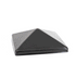 A sleek, black, pyramid-shaped object resembling the Pyramid Metal Post Cap sits elegantly on a smooth, glossy white background.