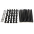 The Snapn Lock® Fence Toppers™ - Round, a set of black cylindrical rods, screws, and circular caps designed like sleek aluminum balusters, is arranged neatly on a white background.