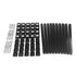 The Snapn Lock® Fence Toppers™ - Square set consists of black metal brackets, screws, and square connectors. The layout features rows of screws on the left, square connectors in the center, and elongated brackets on the right, all neatly arranged against a plain white background.