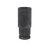 A black Impact Socket with wear and scuffs, featuring a cylindrical design, internal grooves, and engraved size/type label. Made from durable chrome vanadium, its perfect for use with a ratchet or impact wrench.