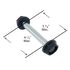 A diagonal metal rod with black hexagonal ends, resembling T.C Bolts™ 4x4 (pair), features adjustable length between 3⅜ and 4½ inches, marked by arrows.