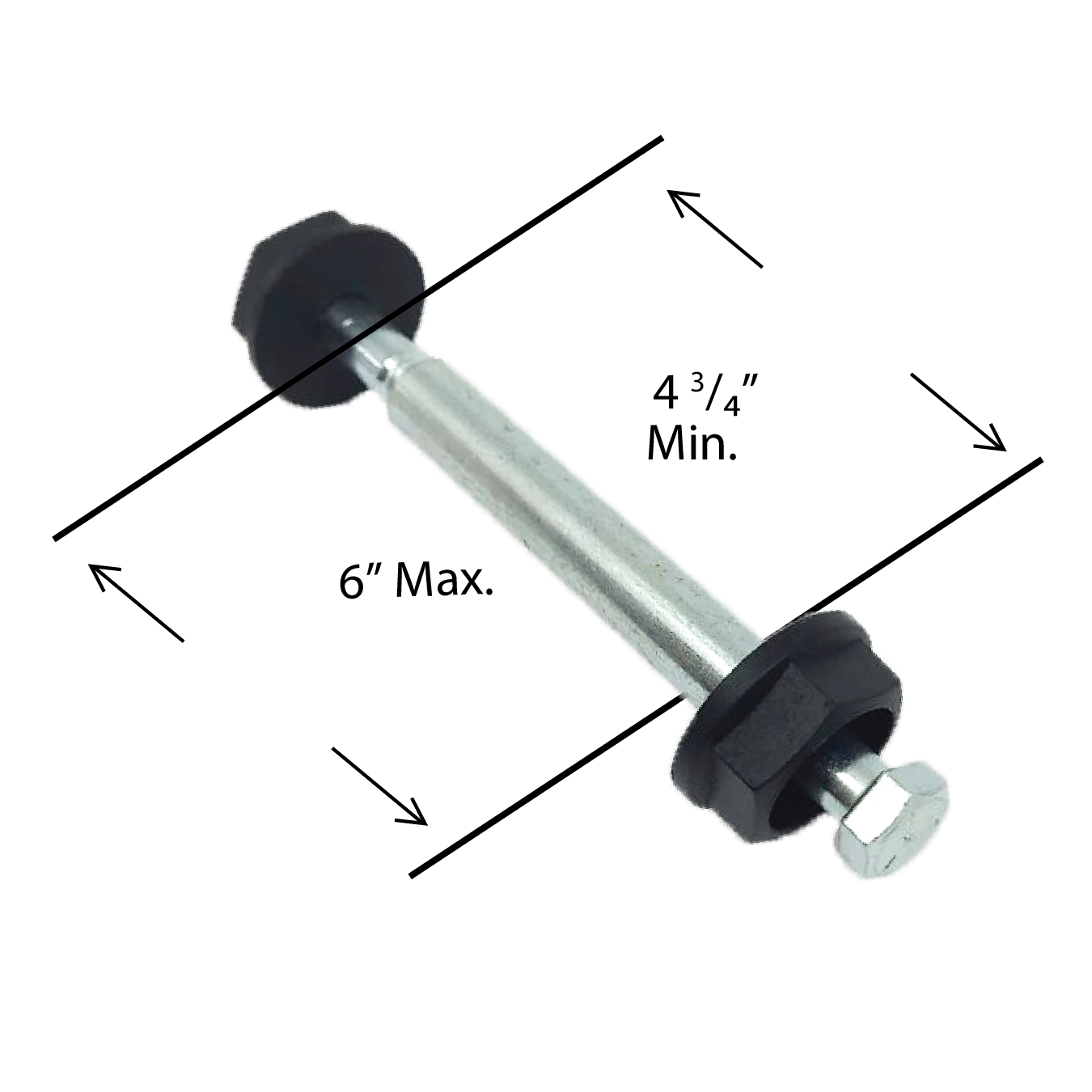 The T.C Bolts™ 6x6 pair includes a metal rod with a hexagonal bolt on one end and a nut on the other, ideal for securing pergola posts. This rod ranges from 4 3/4 inches to 6 inches in length.
