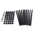 The Snapn Lock® Fence Toppers™ - Square set features black plastic components, similar to privacy fence pieces, with rectangular brackets, straight rods, small clips, and screws, all arranged on a white background.