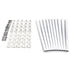 Snapn Lock® Fence Toppers™ - Square white wall mounting brackets with screws are arranged in a grid on the left, alongside ten sleek, white plastic rails resembling aluminum balusters on the right.