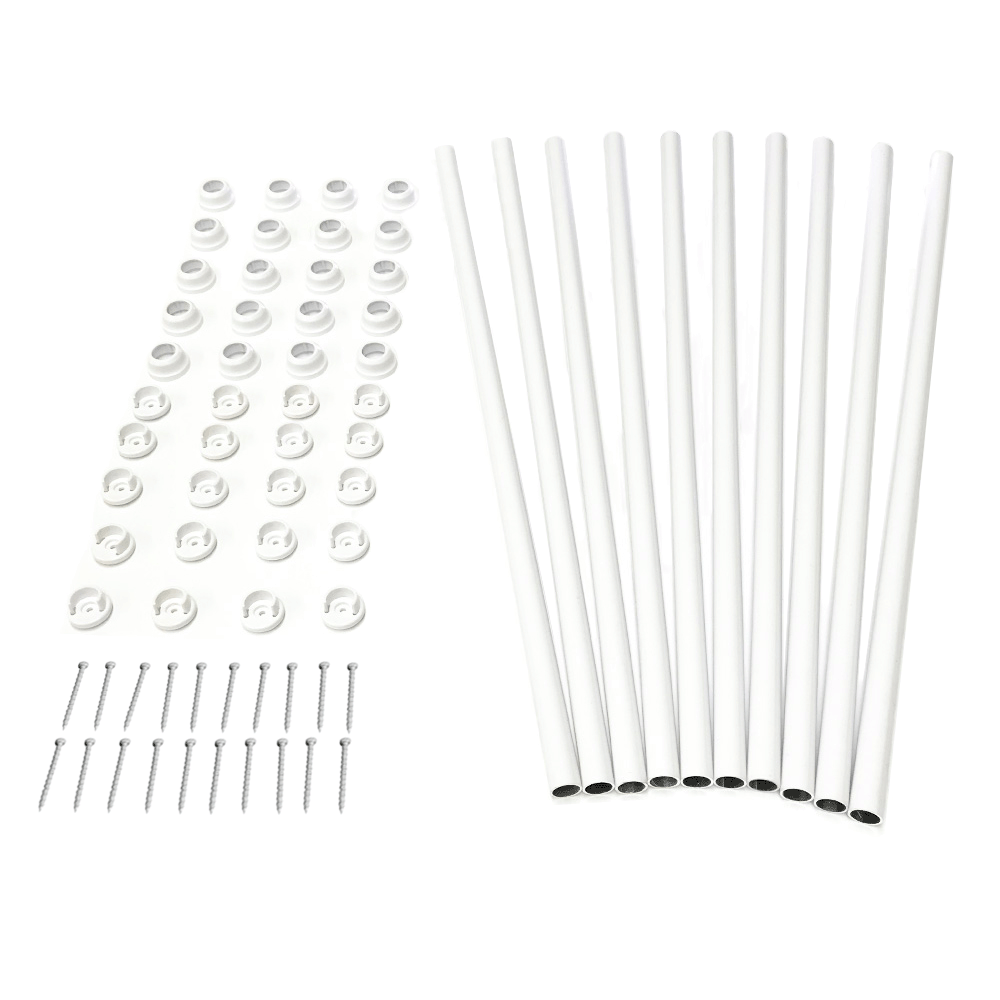 Snap'N Lock Round White Baluster Contents - 10 balusters, 20 collars, 20 bases, 20 screws