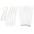 Set of white parts, balusters, connectors, and angle adapters on a white background