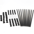 Set of black metal balusters, connectors  and angle adapters on a white back grounde