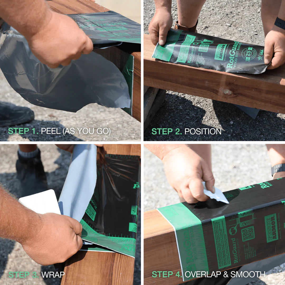 Step-by-step guide on applying a green and black product to a surface.