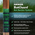 Fence Armor RotGuard rot barrier system packaging with text on a grassy background