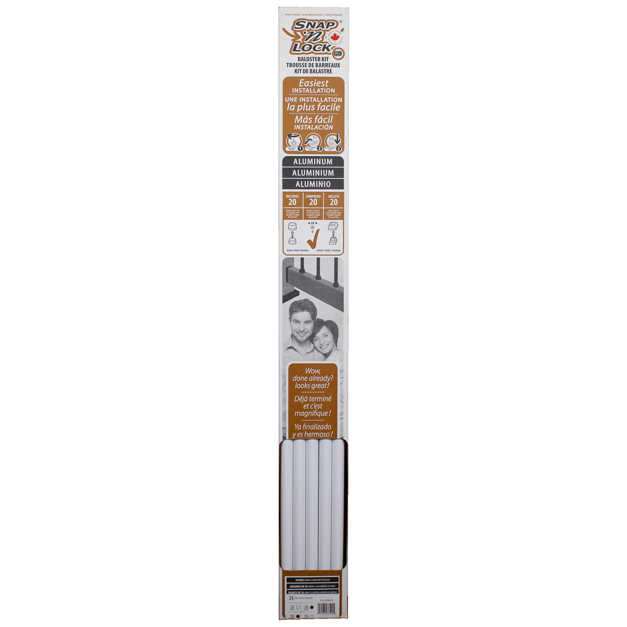round white 25" snap'n lock balusters in box
