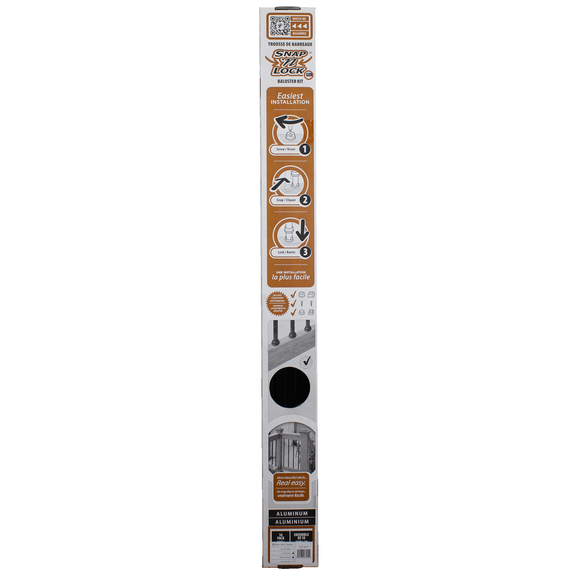 31" square black balusters in packaging on transparent background