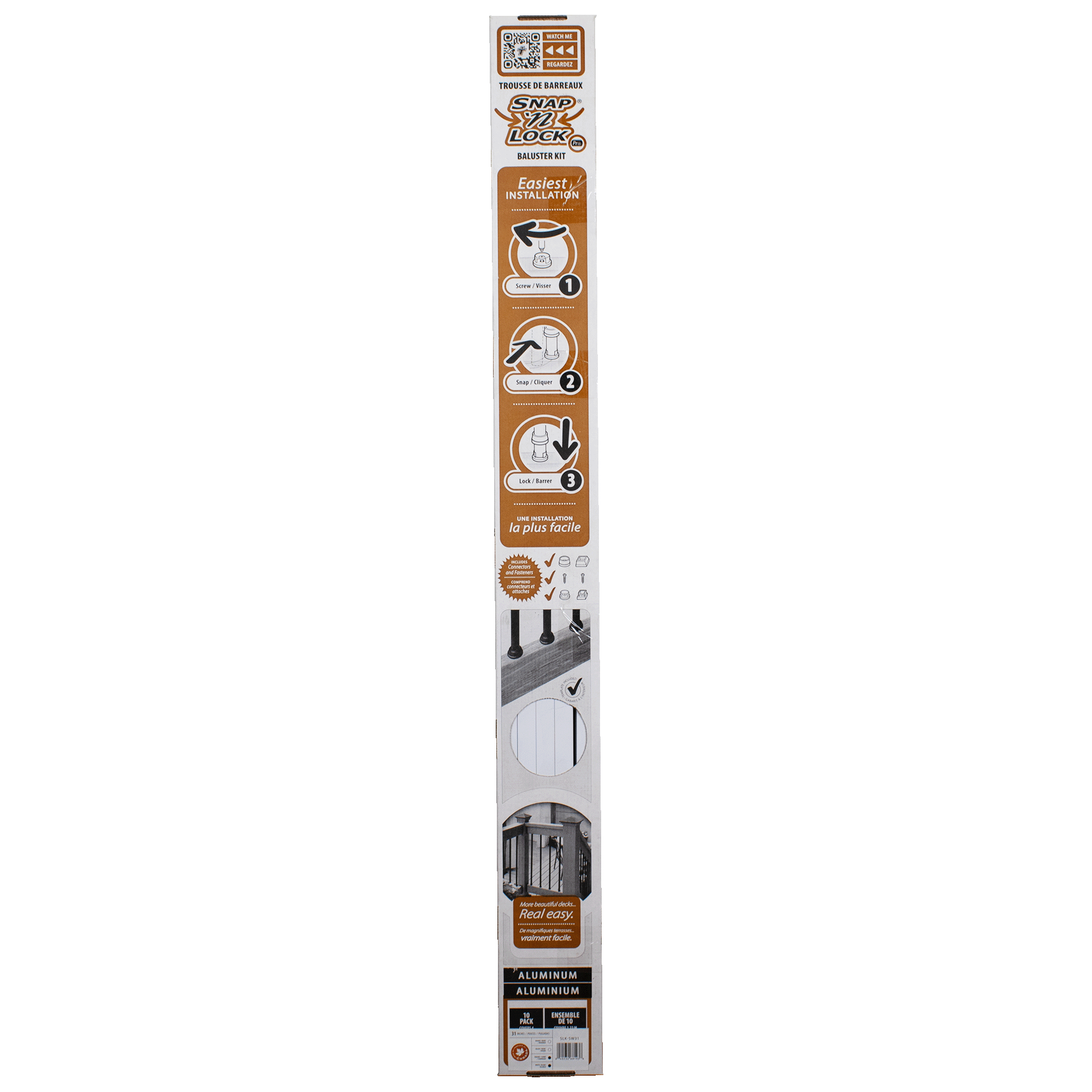 31" square white balusters in packaging on transparent background