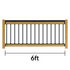 Wooden railing panel with black metal railing and measurement '6ft' on a white background