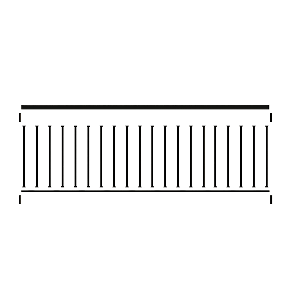 Snap'n lock infill kit with balusters, rail covers, and rail connectors deconstructed on a white background