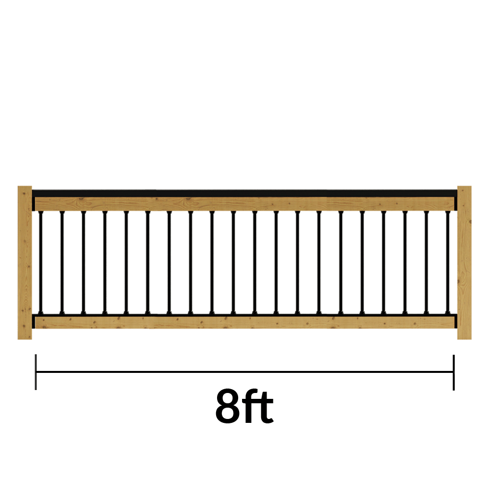 Wooden fence panel with black top rail and measurement '8ft' on a white background