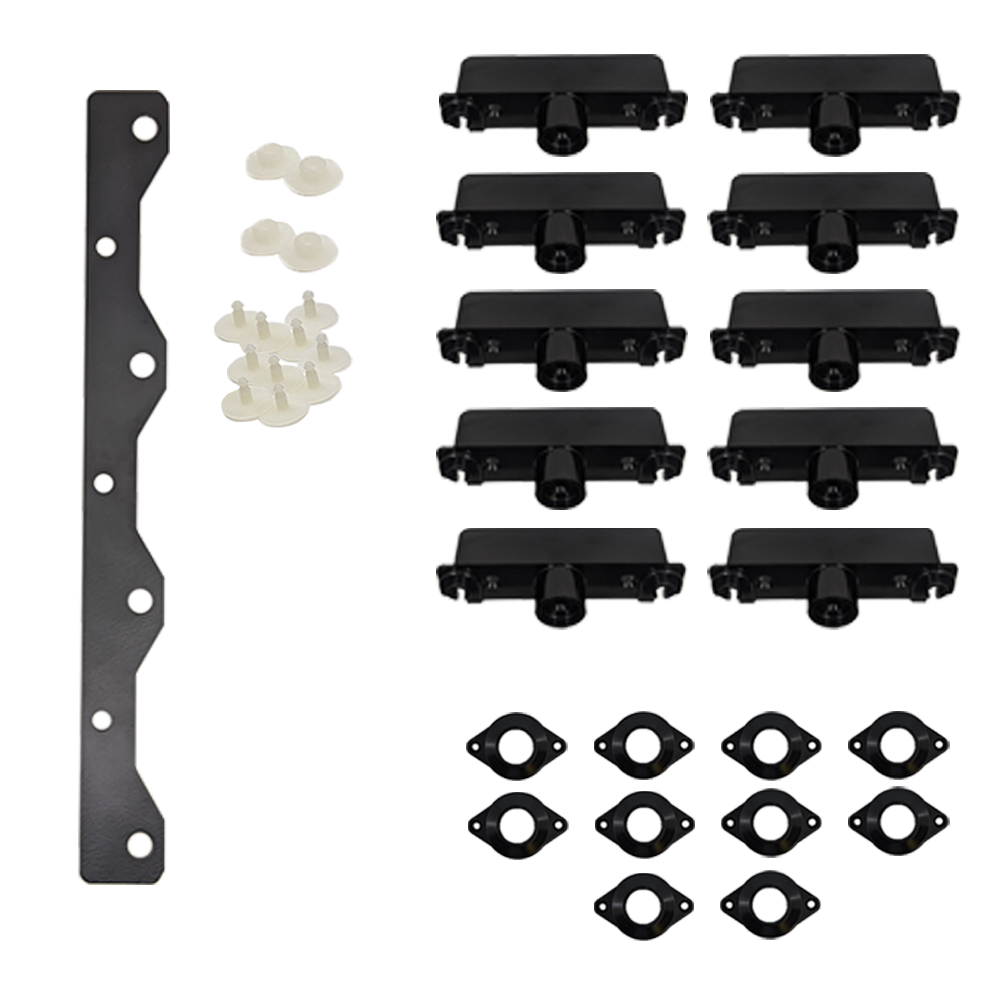 components for louver tops extension laid out on a white background