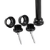 two black snap'n lock connectors on a white background with a baluster to the right of it