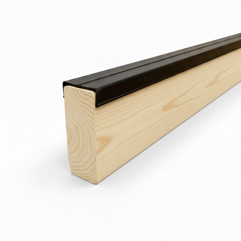 rail shield bottom rail cover on a 2x4 on a white background