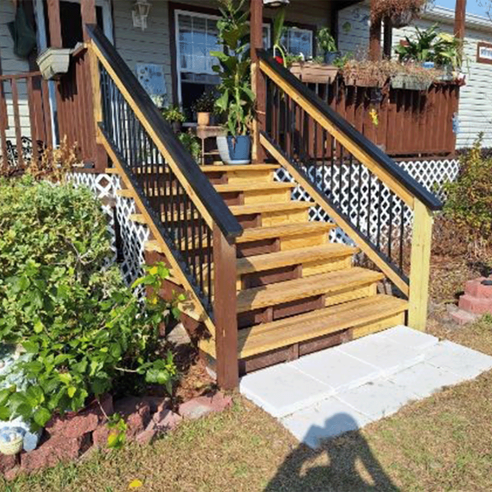 snap'n lock stairs with rail shield and shadow rail on a porch