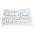 A clear plastic bag containing multiple small white plastic fasteners or clips, photographed on a plain white background.