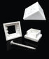 The Snapn Lock® Stair Adapter Plus Connector Packs - White Square features a textured pyramid-shaped top, a hollow square frame, a square base with side supports, and a silver screw, all set against a black background.